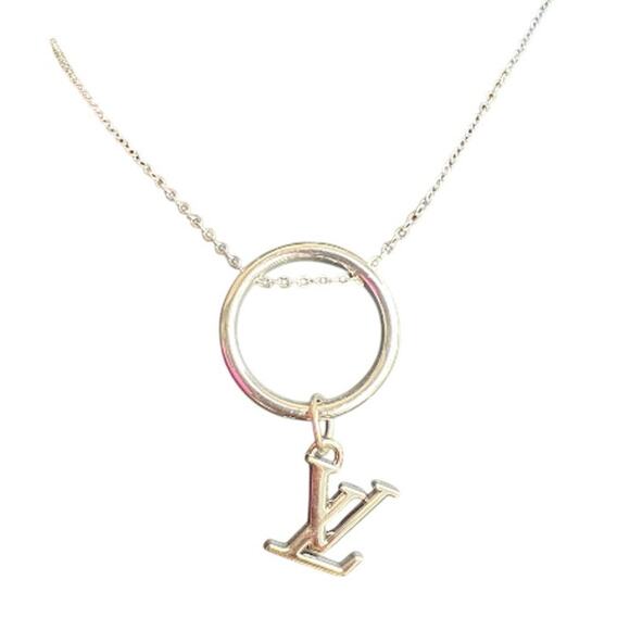 Louis Vuitton Silver Drop Circle LV Pendant Rolo Necklace (LVXX035) - Picture 1 of 4